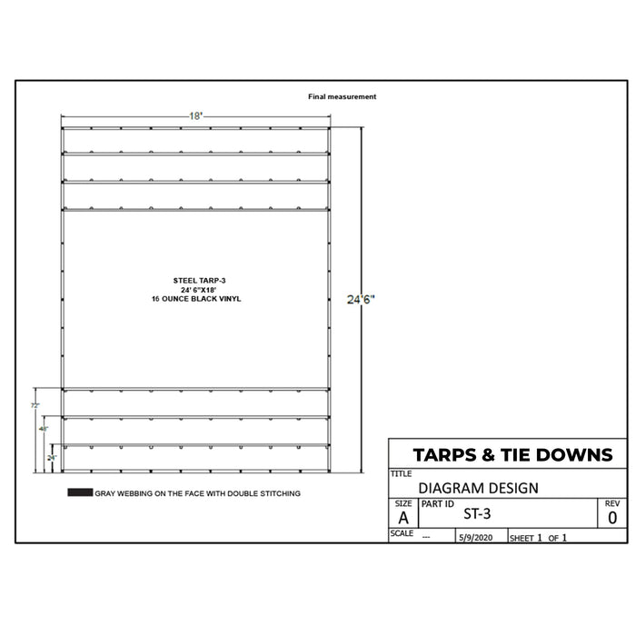 Heavy Duty Steel Truck Tarps - 18' x 24'6'' Black 10 oz